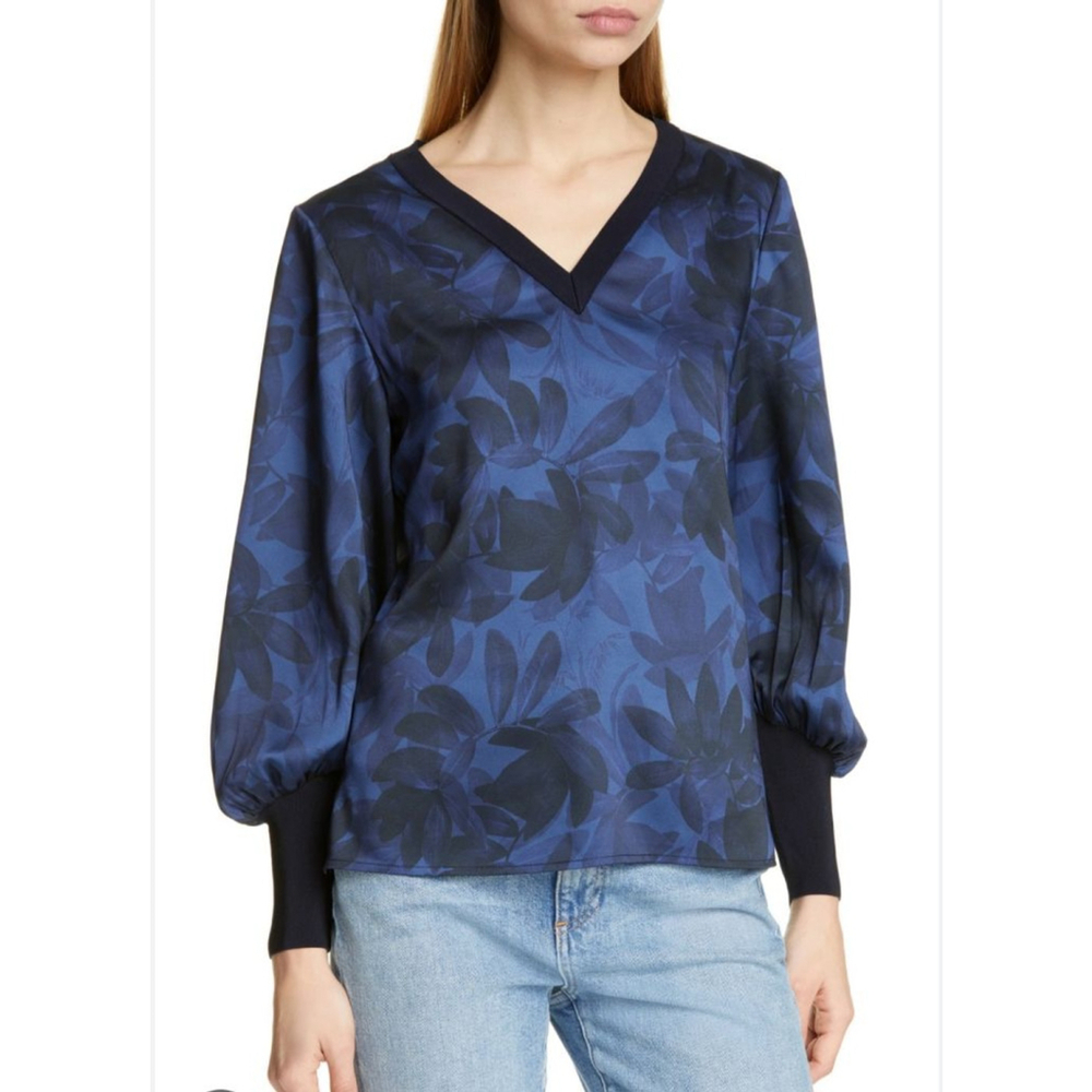 TED BAKER Taliyer Blouson Sleeve Too Blouse Size‎ 10 Blue Black Floral